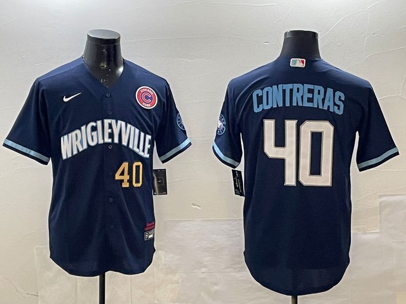 Men Chicago Cubs #40 Contreras Blue City Edition 2025 Nike MLB Jersey style 3